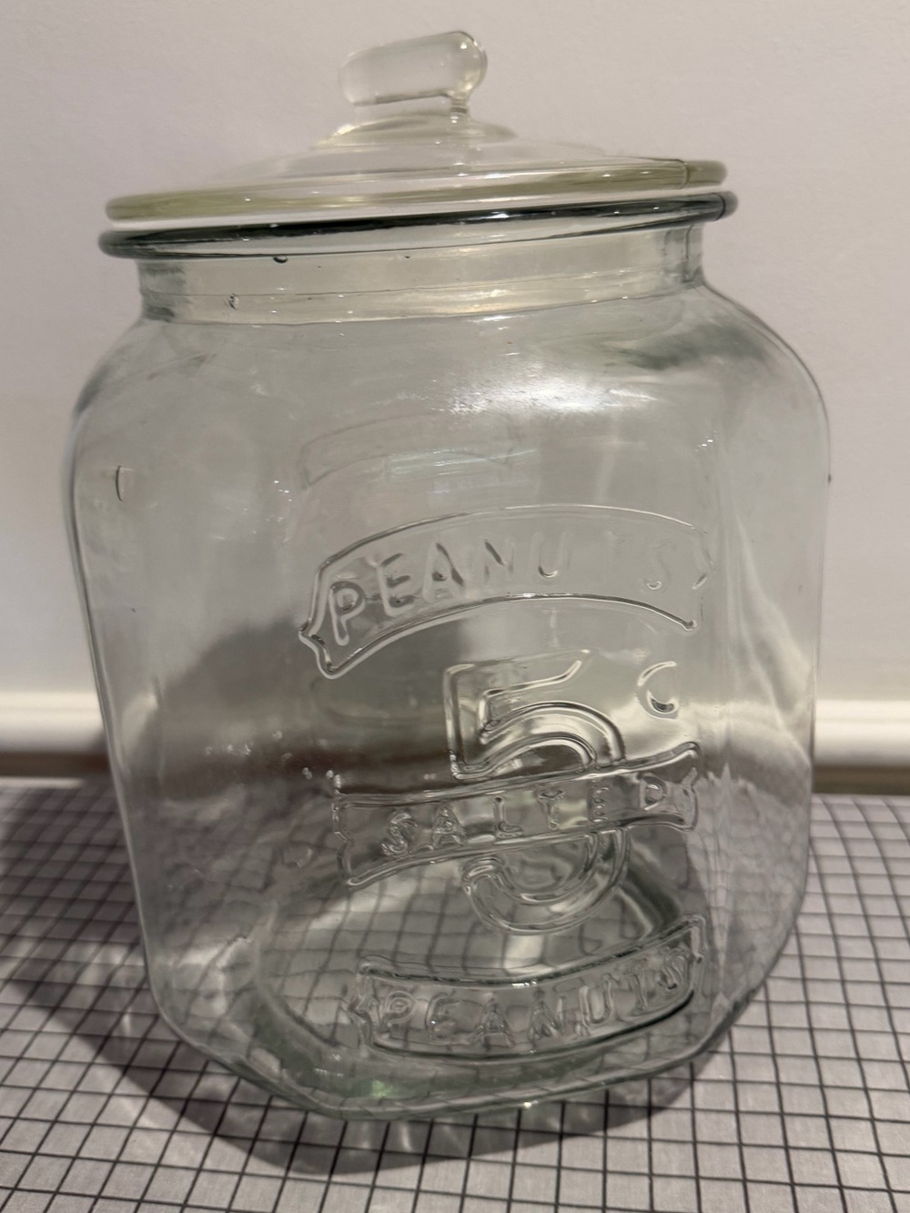 Glass Peanuts 5 Cents Jar & Lid Clear Vintage-Style Pantry Canister Collectible